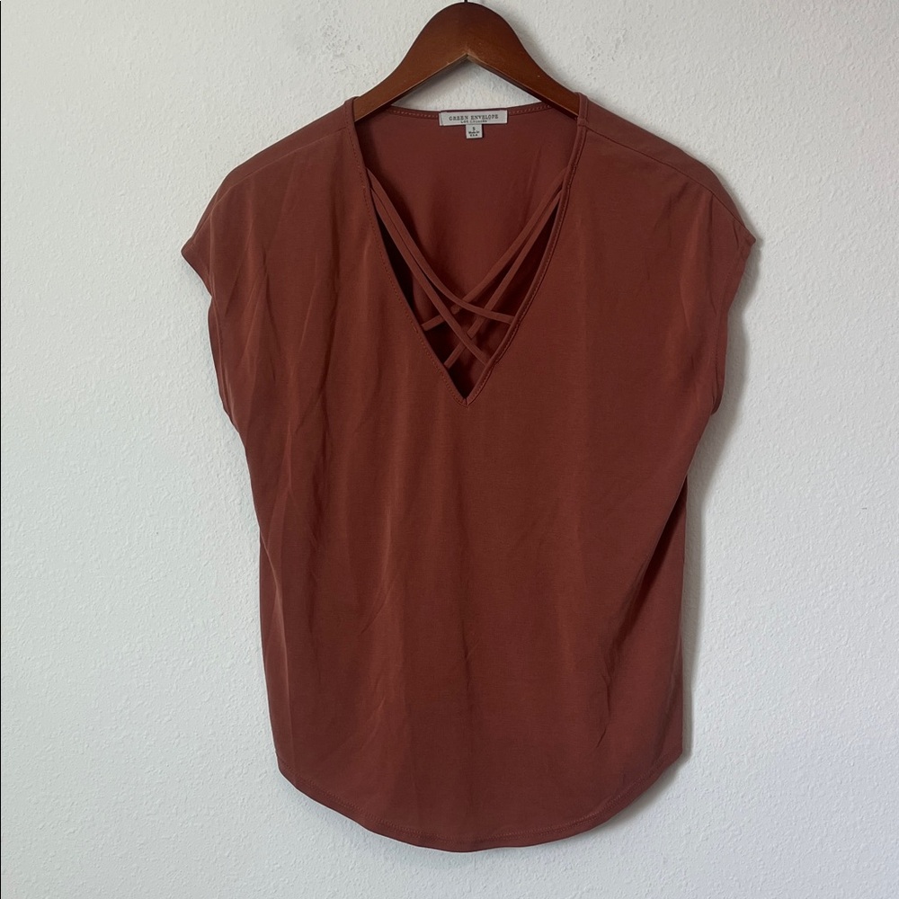 GREEN ENVELOPE Brown V-Neck Top